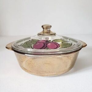 Anchor Hocking Glass Casserole with Gold and Pink Accents